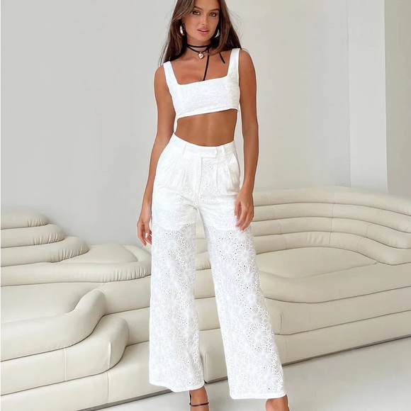 Princess Polly Pants - Princess Polly HUXLEY SET ANGLAISE WHITE